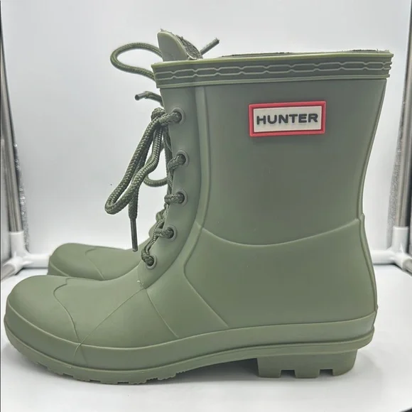 Hunter Women's Olive Lace-Up Rain Boots - Picture 1 of 16